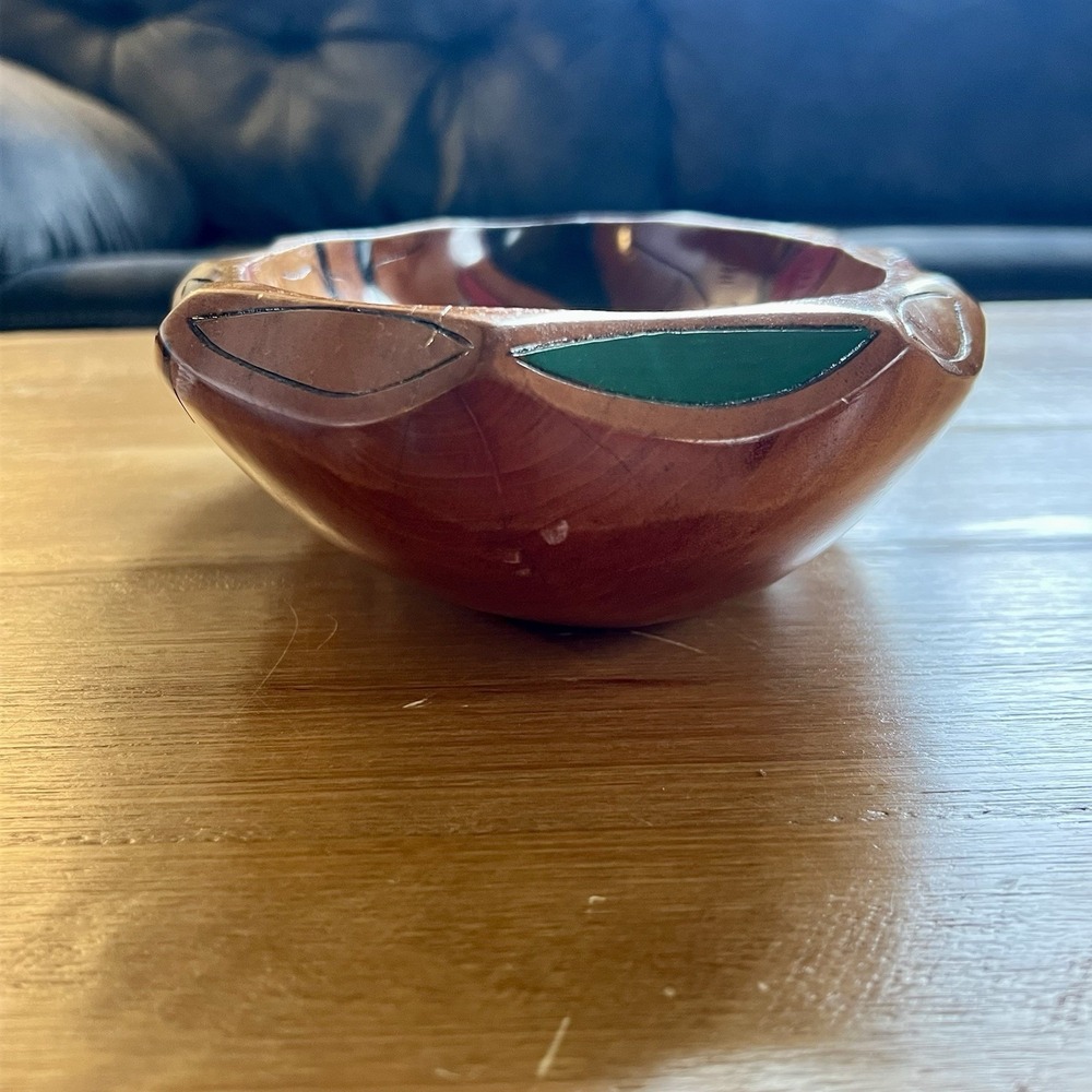 Vintage Hand Carved Wood Fruit Bowl Painted‎ Floral Folk Art Decorative - Picture 3 of 9